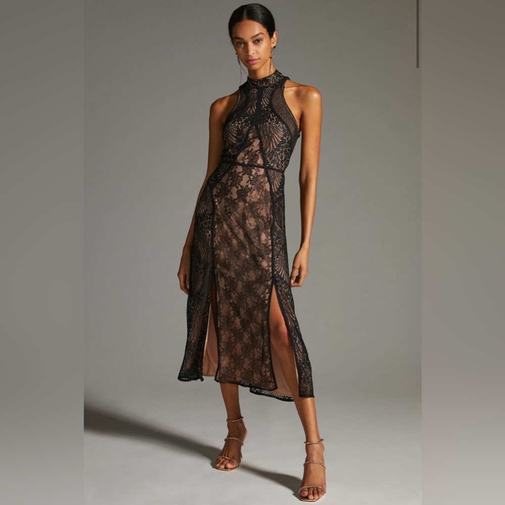 Anthropologie Black Lace Petite Dress